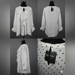 NEW WORK COMPANY Women's Polyester Blouse 2-Way Sleeve Polka Dot XL